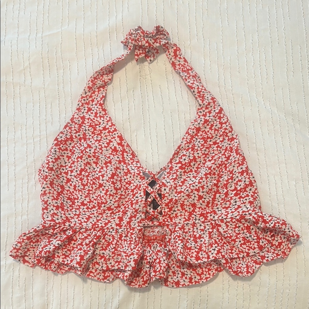 Red Floral Halter Top